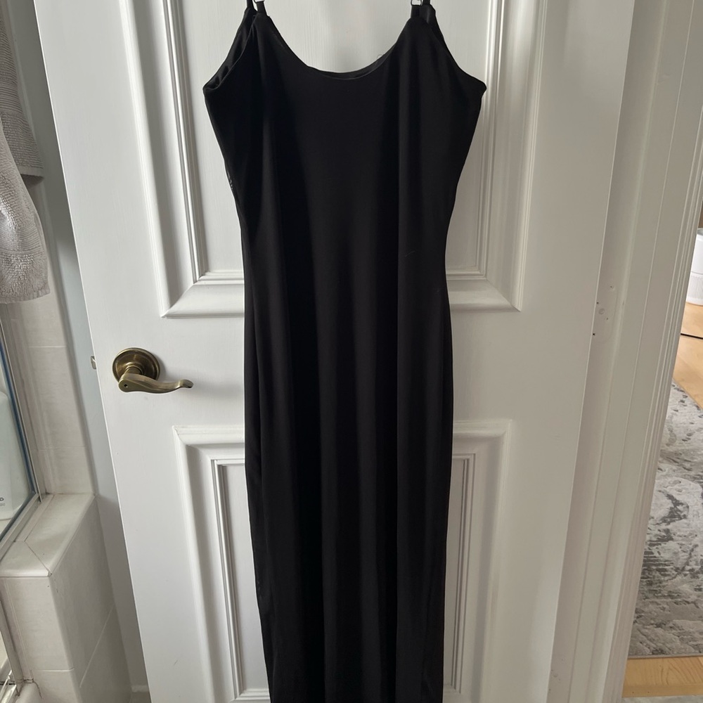 Sleek & sultry full length black mesh dress (s)